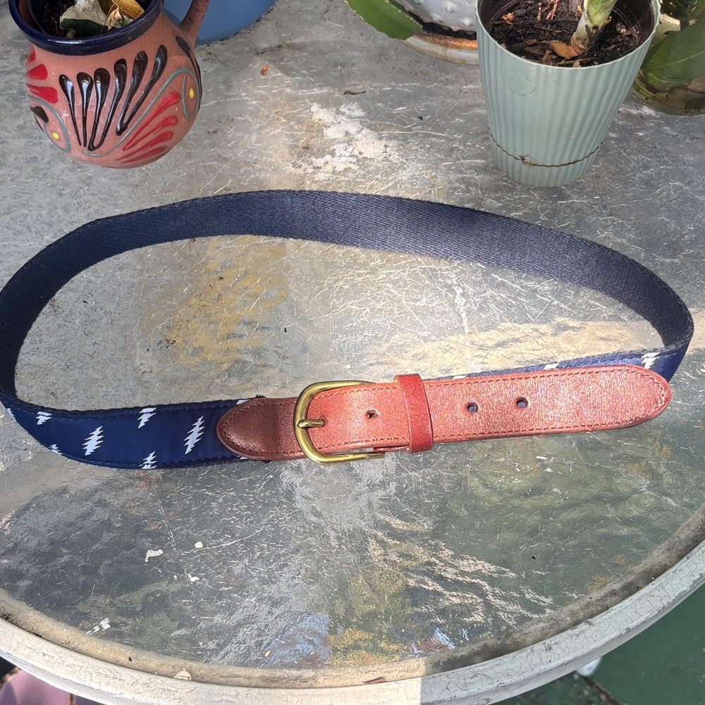 Canvas and Leather Navy Men's Belt with Tan Leather Trim